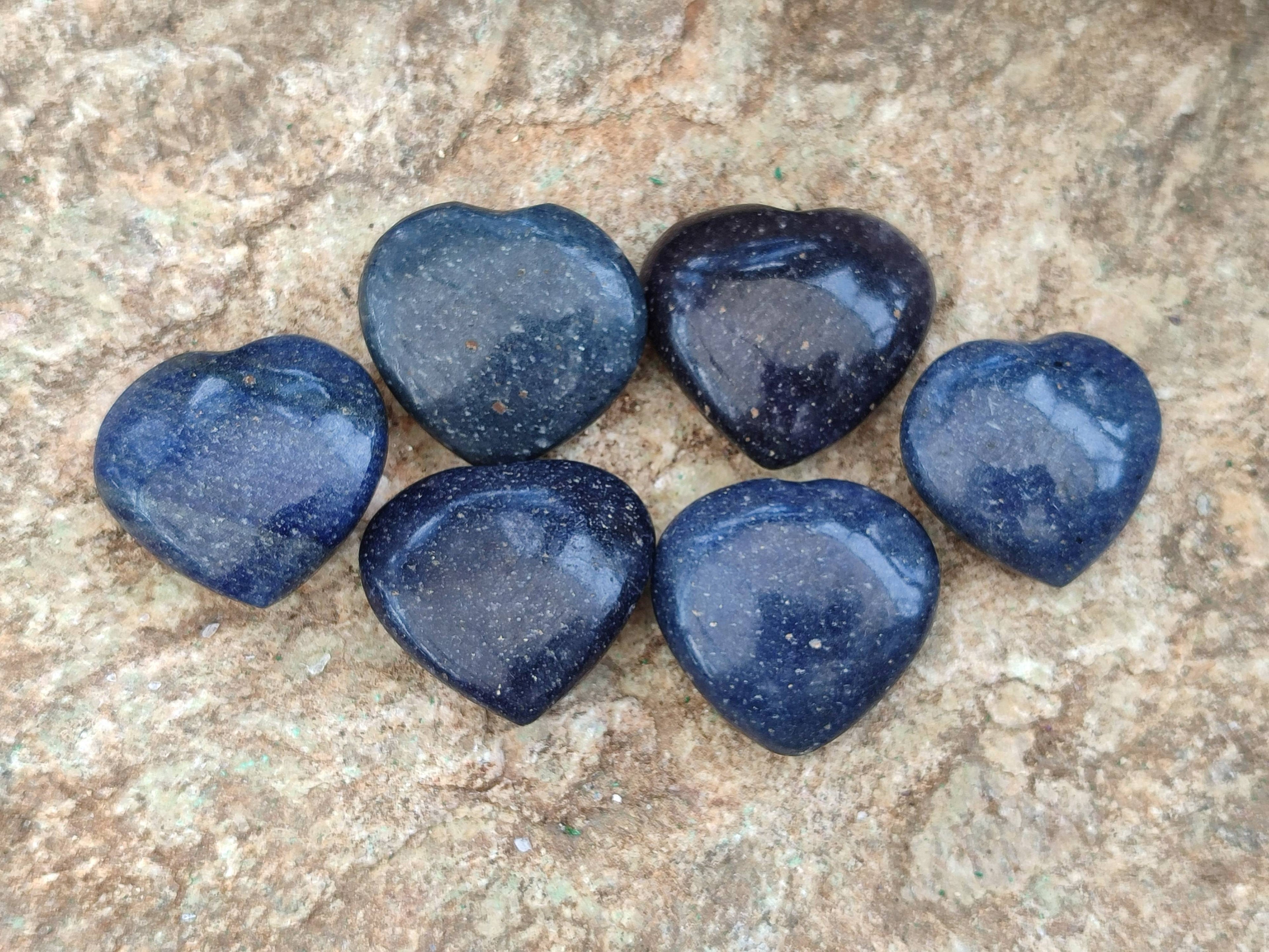 Polished Lazulite Hearts x 35 From Madagascar - Toprock Gemstones and Minerals 