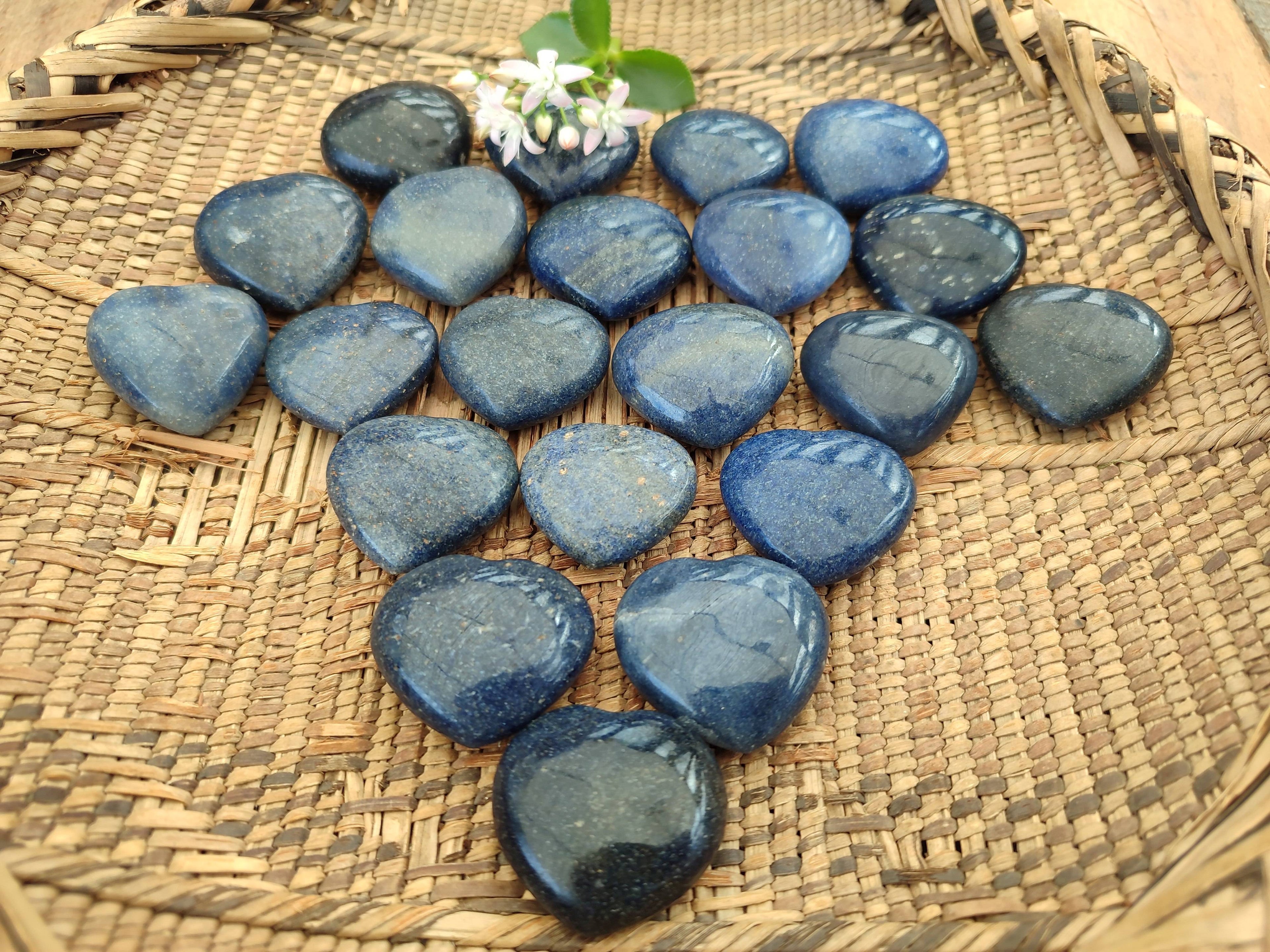 Polished Lazulite Hearts x 35 From Madagascar - Toprock Gemstones and Minerals 