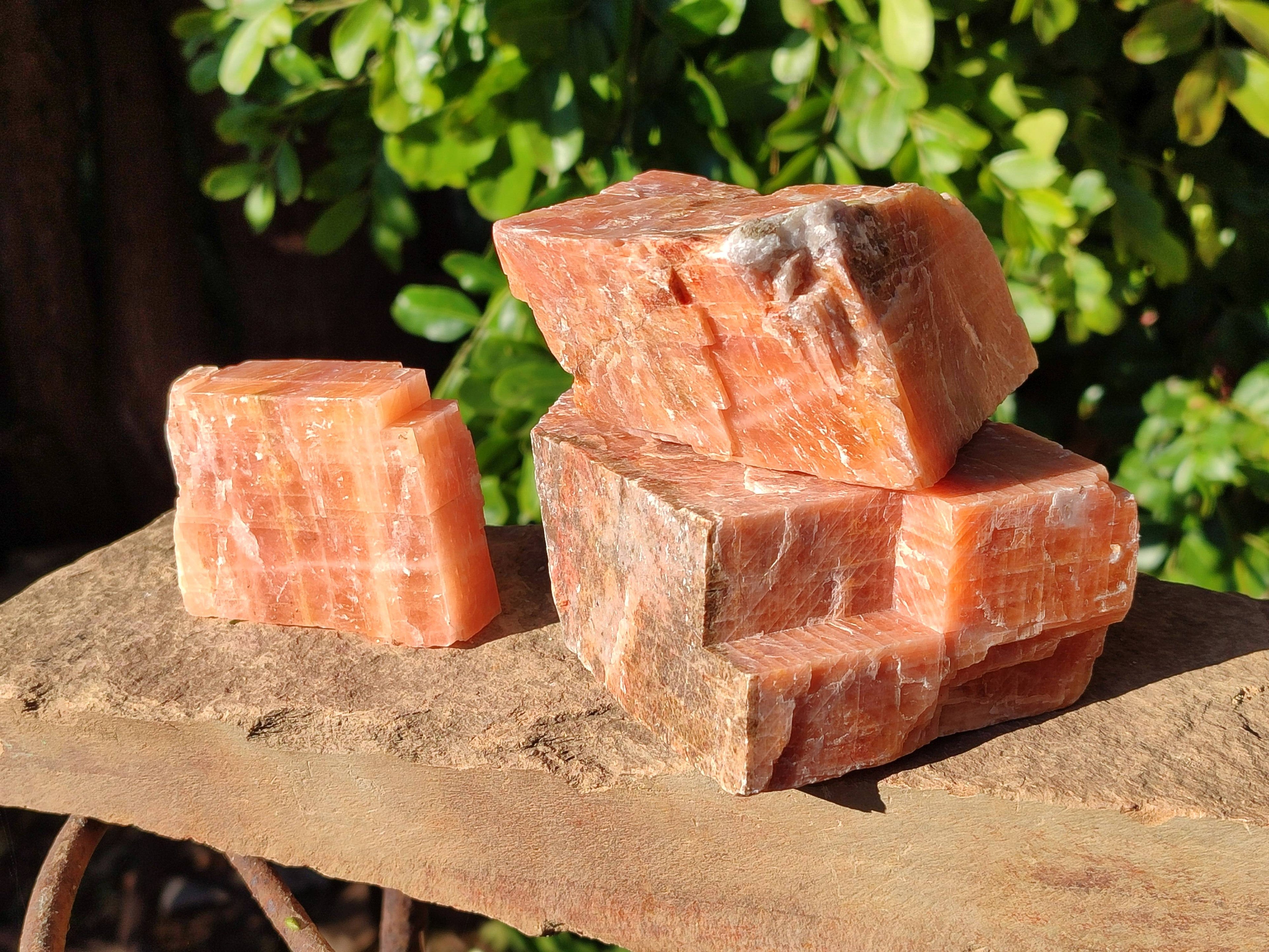 Natural Sunset Orange Calcite Specimens x 4 From Spitzkop, Namibia - Toprock Gemstones and Minerals 