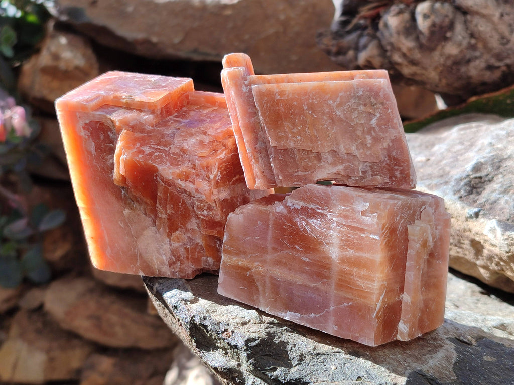 Natural Sunset Orange Calcite Specimens x 6 From Spitzkop, Namibia - Toprock Gemstones and Minerals 