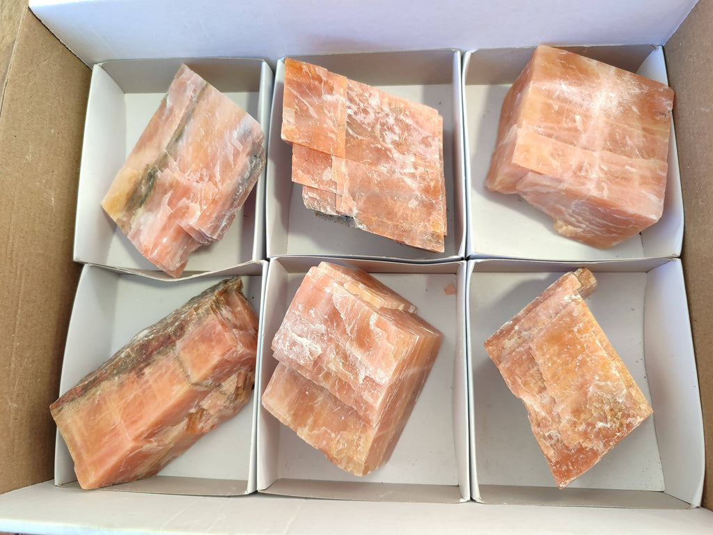 Natural Sunset Orange Calcite Specimens x 6 From Spitzkop, Namibia - Toprock Gemstones and Minerals 