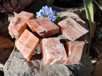 Natural Sunset Orange Calcite Specimens x 6 From Spitzkop, Namibia