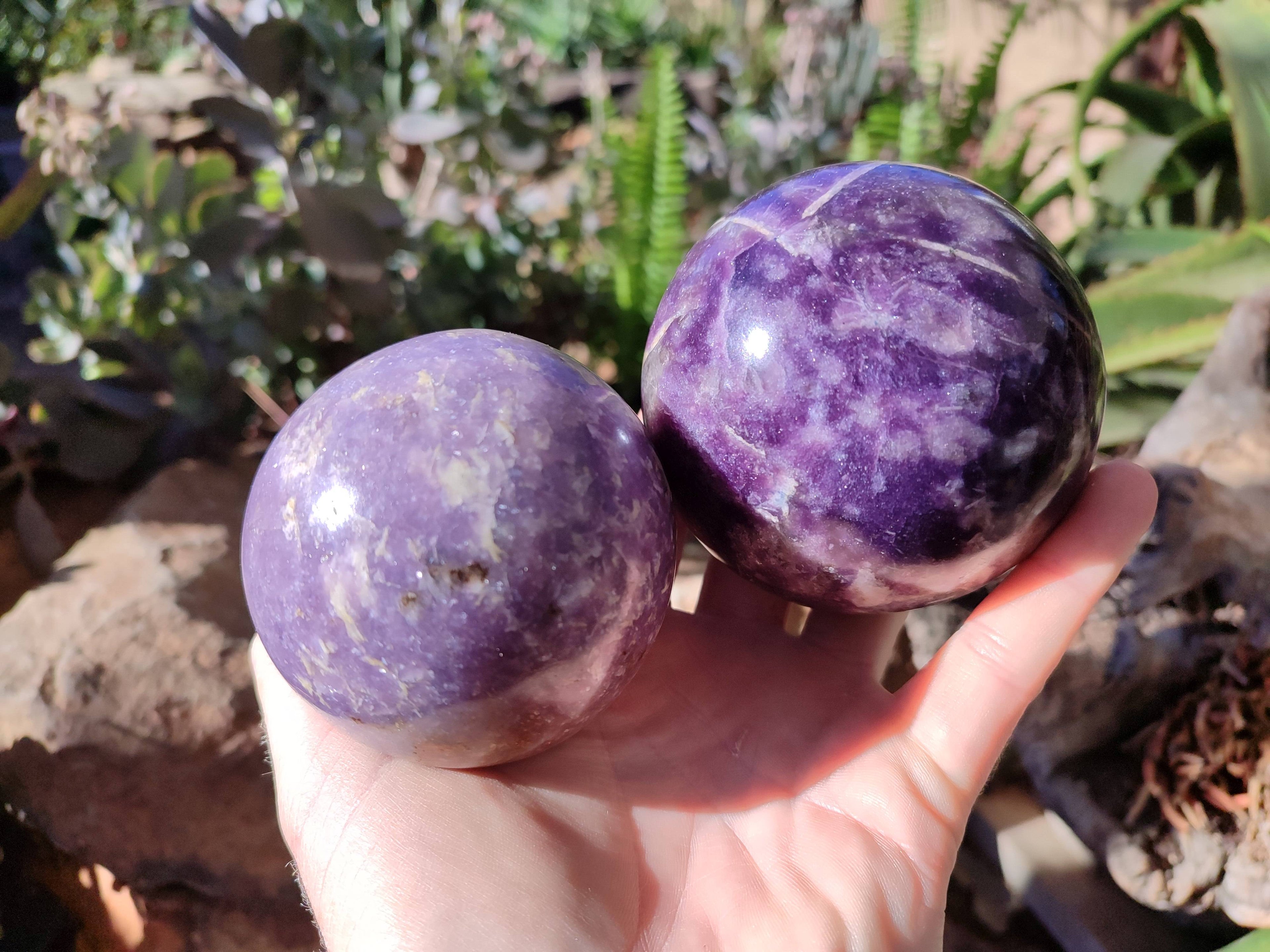 Polished Lepidolite Spheres x 2 From Ambatondrazaka, Madagascar - Toprock Gemstones and Minerals 