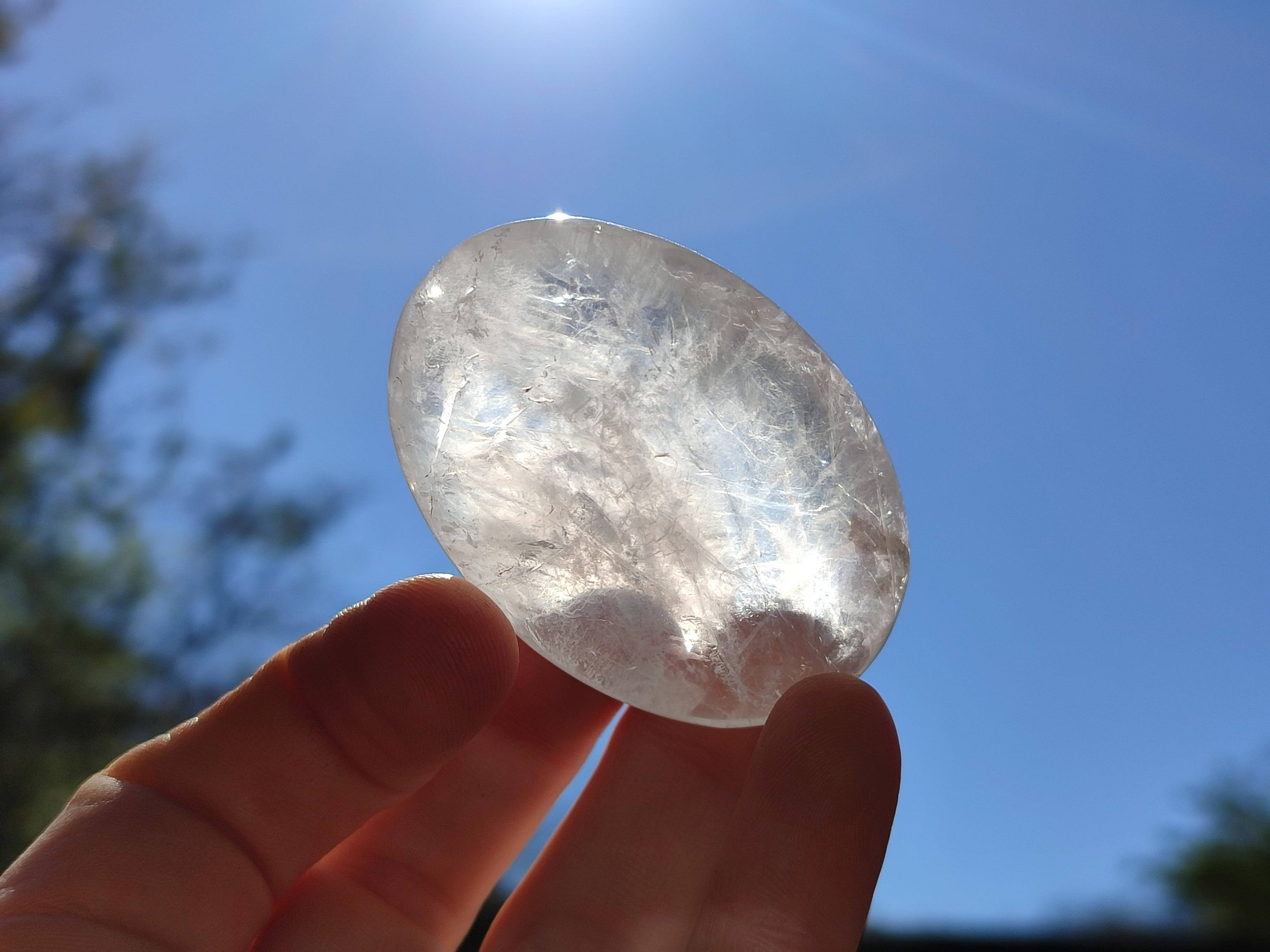 Polished Girasol Pearl Quartz Palm Stones x 12 From Ambatondrazaka, Madagascar - Toprock Gemstones and Minerals 