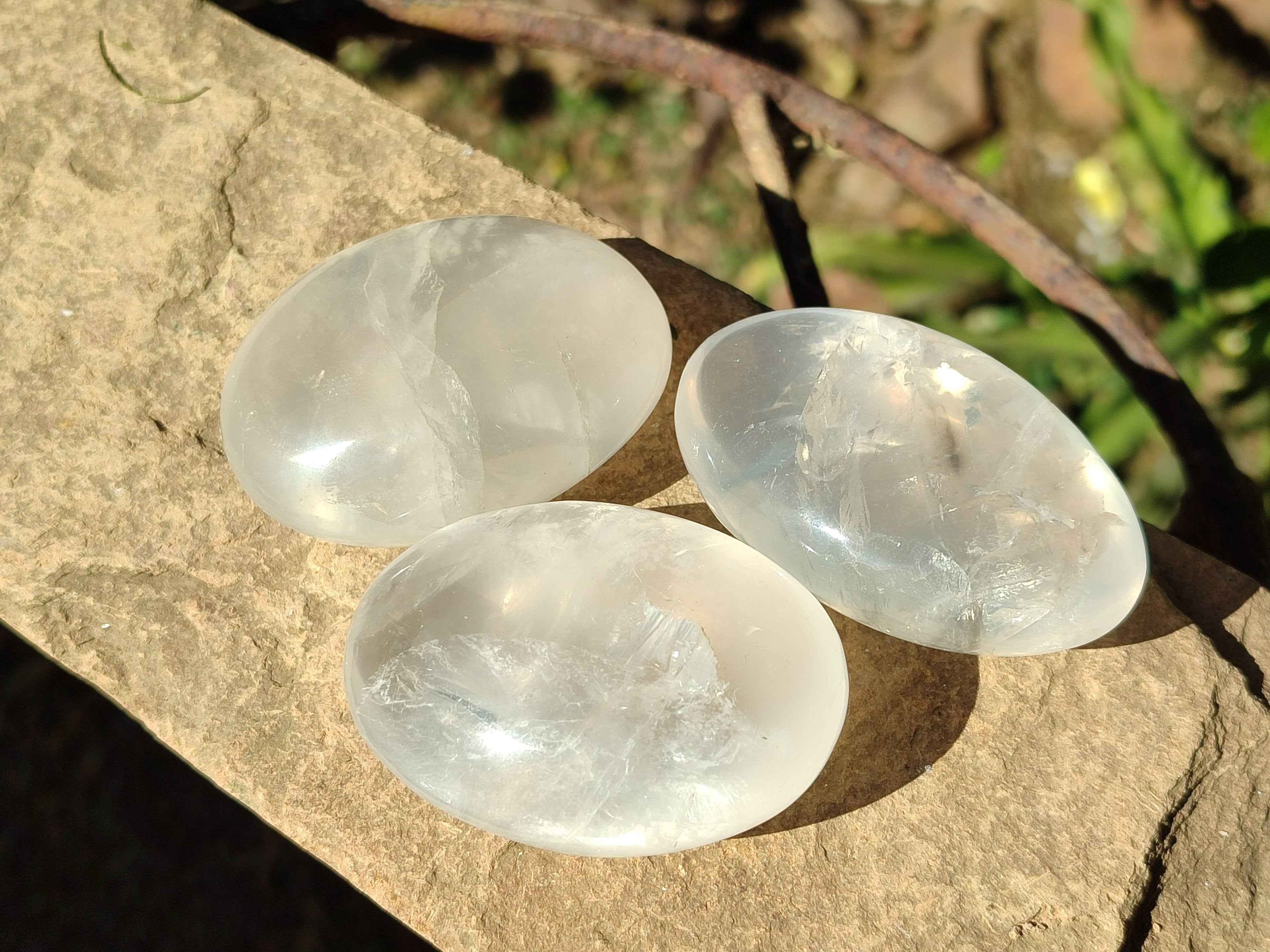 Polished Girasol Pearl Quartz Palm Stones x 12 From Ambatondrazaka, Madagascar - Toprock Gemstones and Minerals 