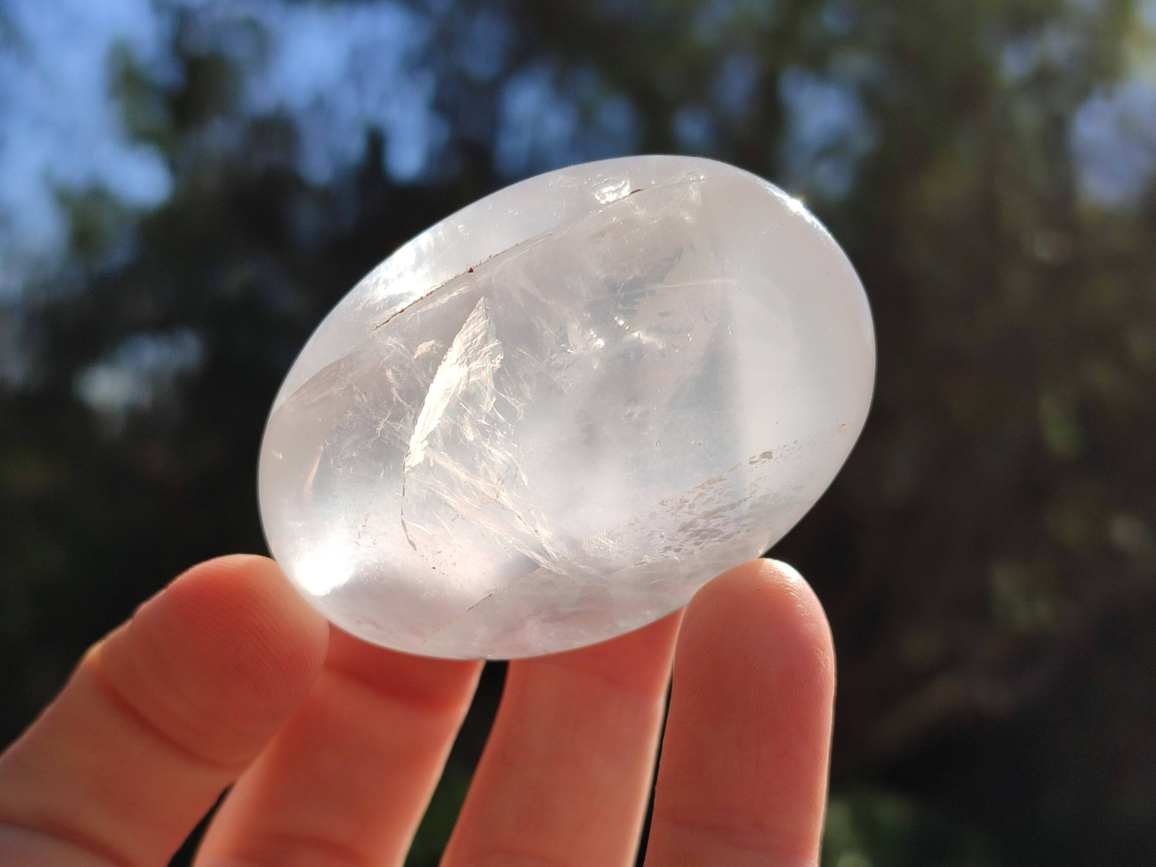 Polished Girasol Pearl Quartz Palm Stones x 12 From Ambatondrazaka, Madagascar - Toprock Gemstones and Minerals 