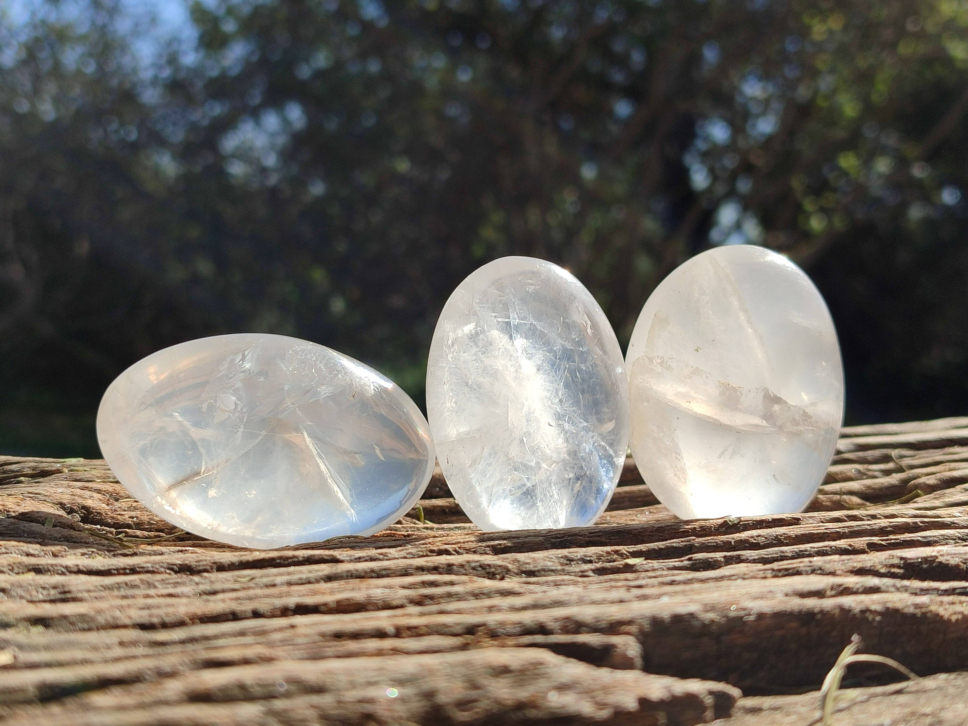 Polished Girasol Pearl Quartz Palm Stones x 12 From Ambatondrazaka, Madagascar - Toprock Gemstones and Minerals 
