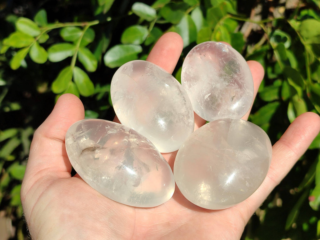 Polished Girasol Pearl Quartz Palm Stones x 12 From Ambatondrazaka, Madagascar - Toprock Gemstones and Minerals 