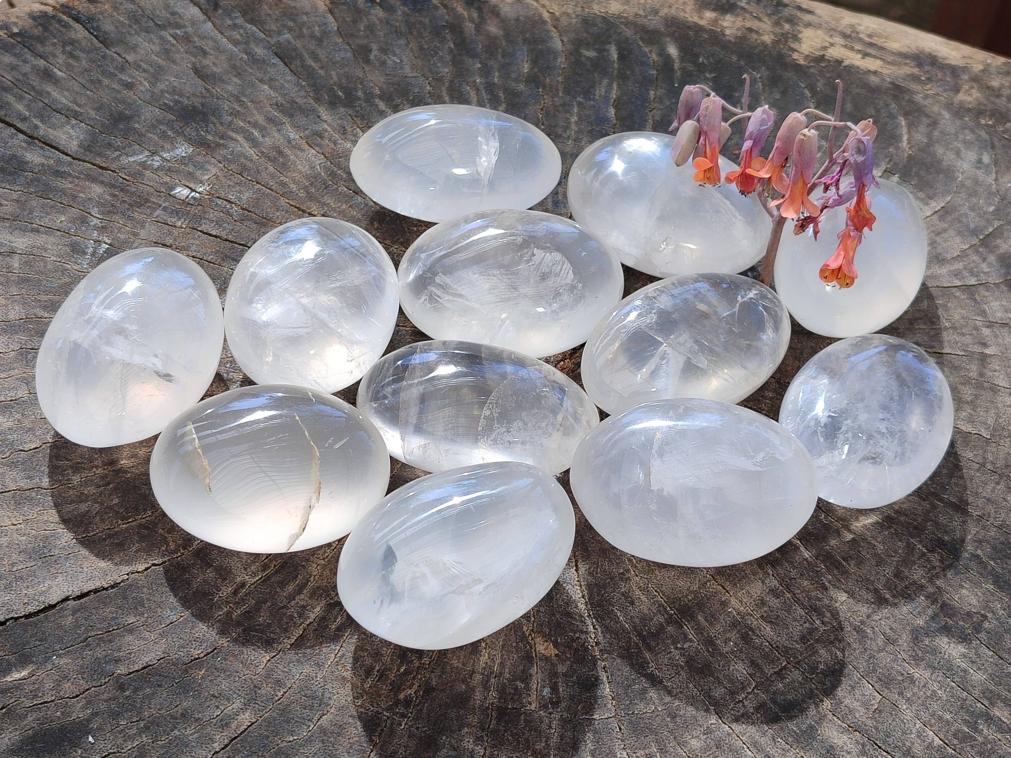 Polished Girasol Pearl Quartz Palm Stones x 12 From Ambatondrazaka, Madagascar - Toprock Gemstones and Minerals 
