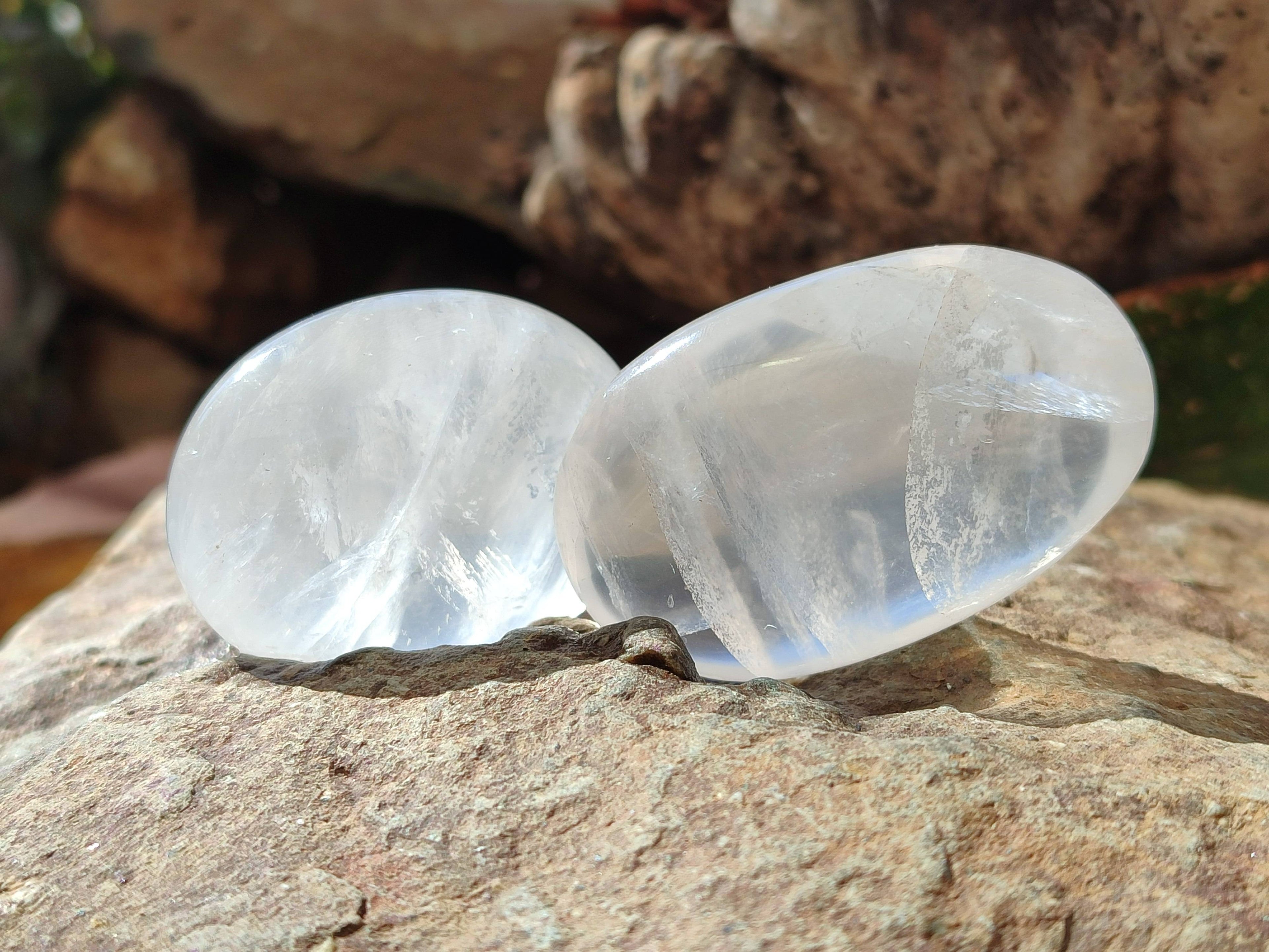Polished Girasol Pearl Quartz Palm Stones x 12 From Ambatondrazaka, Madagascar - Toprock Gemstones and Minerals 