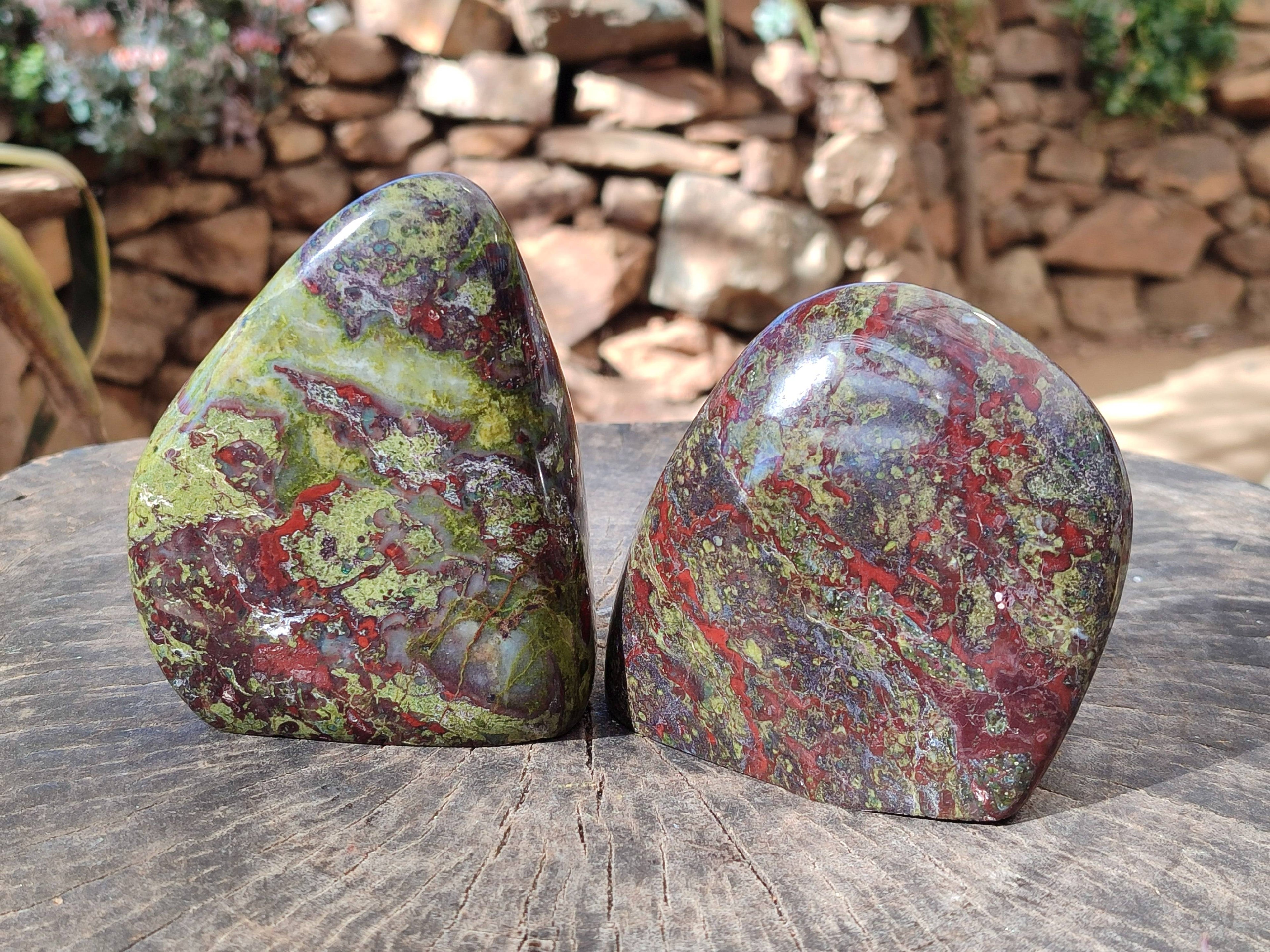 Polished Bastite Dragon Bloodstone Standing Free Forms x 2 From South Africa - Toprock Gemstones and Minerals 