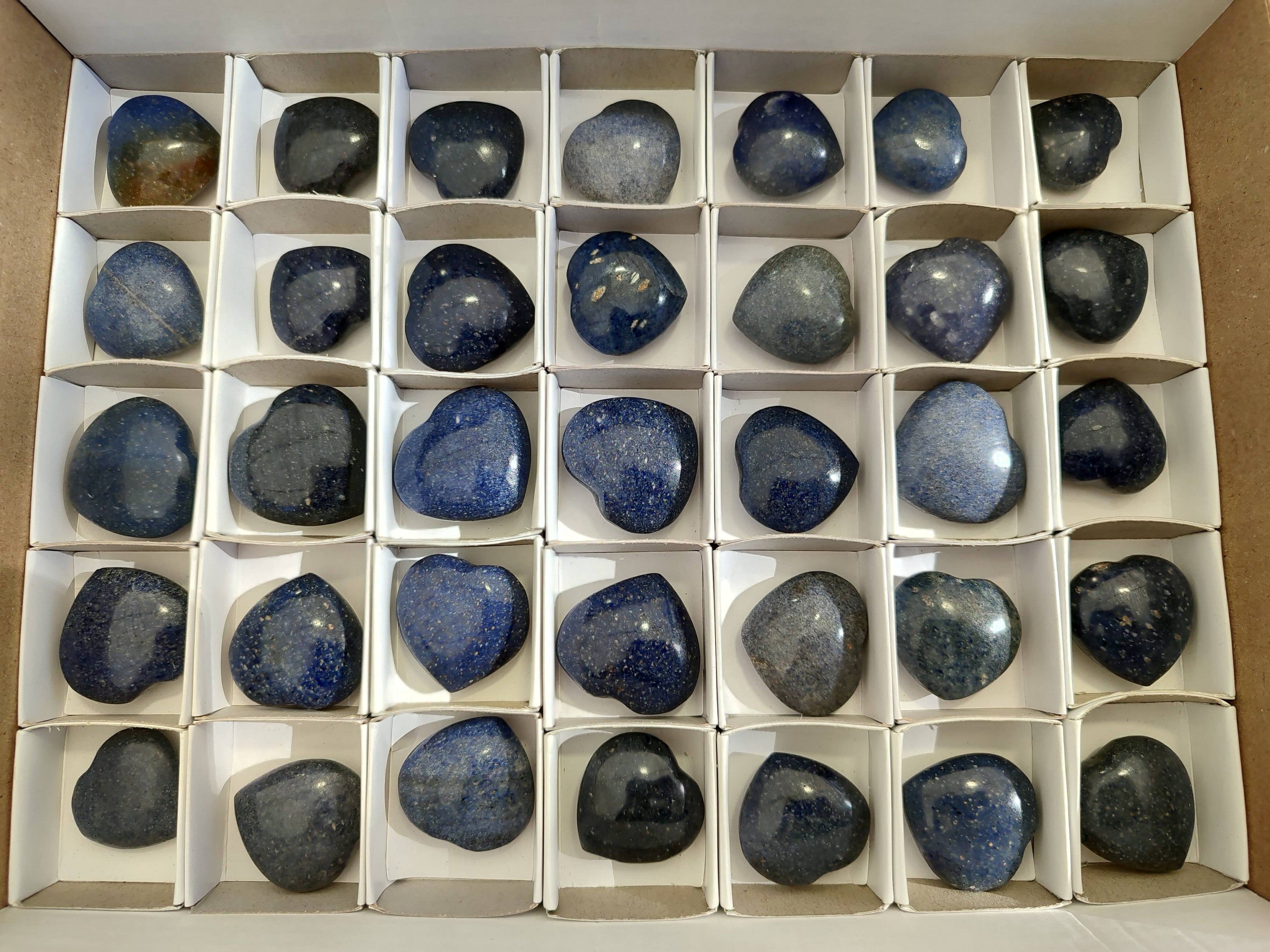 Polished Lazulite Hearts x 35 From Madagascar - Toprock Gemstones and Minerals 