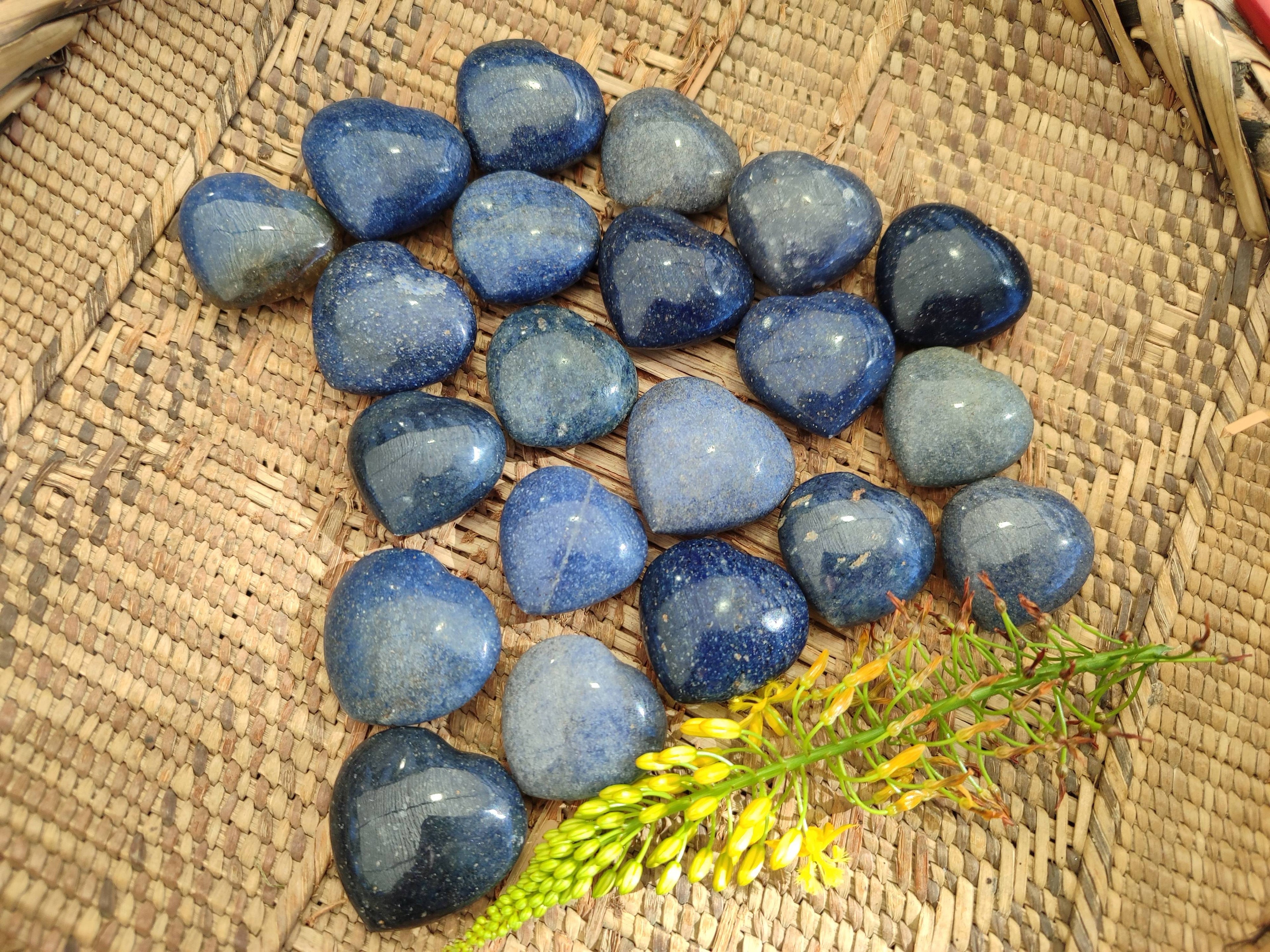 Polished Lazulite Hearts x 35 From Madagascar - Toprock Gemstones and Minerals 