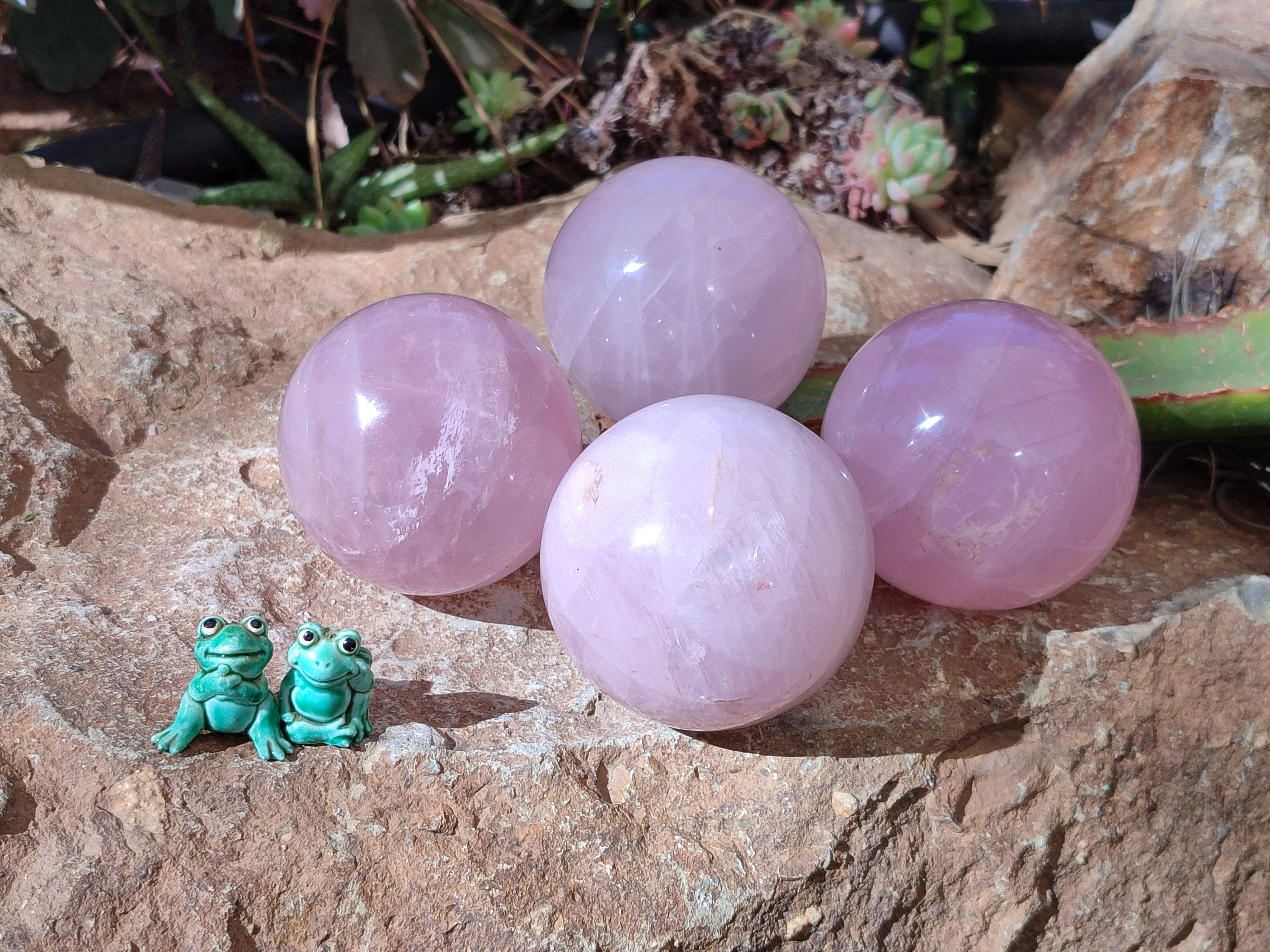 Polished Rose Quartz Spheres x 4 From Madagascar - Toprock Gemstones and Minerals 