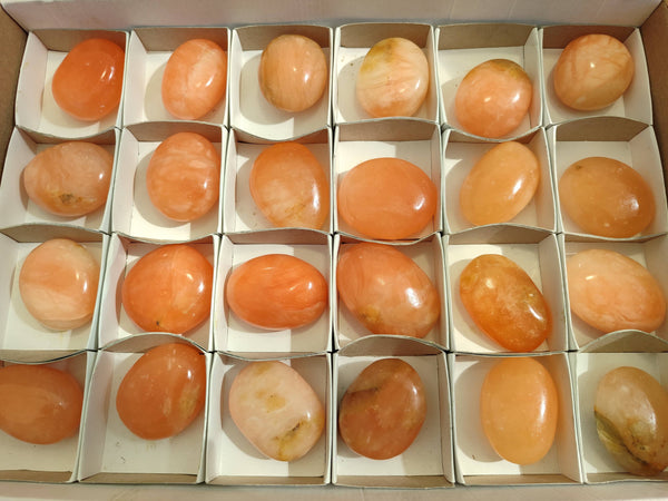 Polished Orange Twist Calcite Palm Stones x 24 From Maevantanana, Madagascar