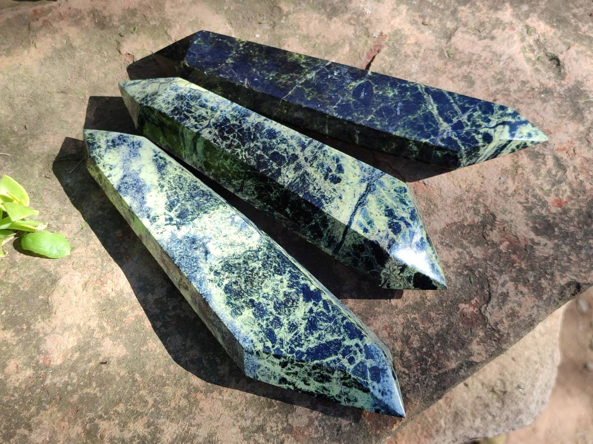 Polished Leopard Stone Double Terminated Points x 3 From Zimbabwe - Toprock Gemstones and Minerals 