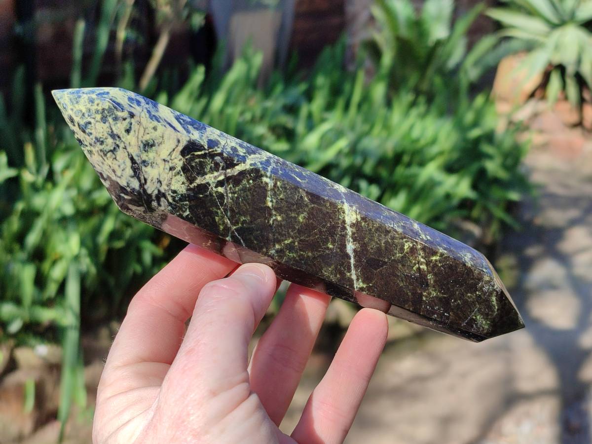 Polished Leopard Stone Double Terminated Points x 3 From Zimbabwe - Toprock Gemstones and Minerals 