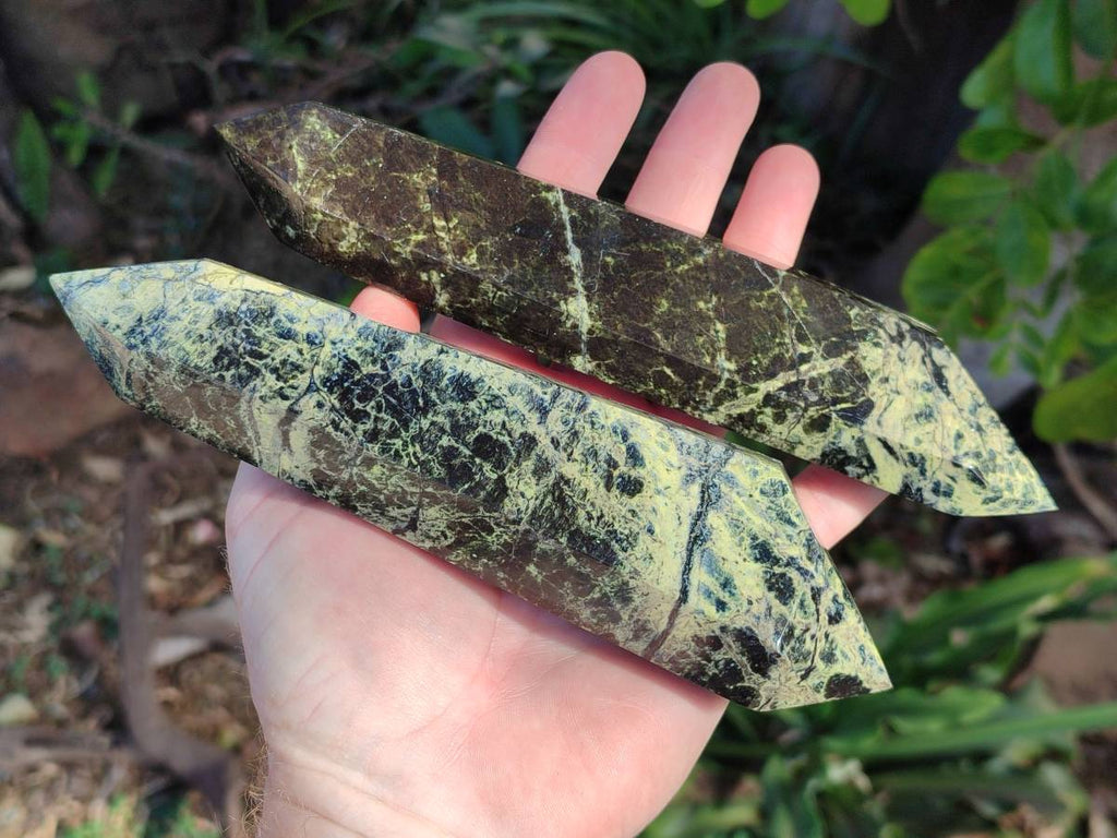 Polished Leopard Stone Double Terminated Points x 3 From Zimbabwe - Toprock Gemstones and Minerals 