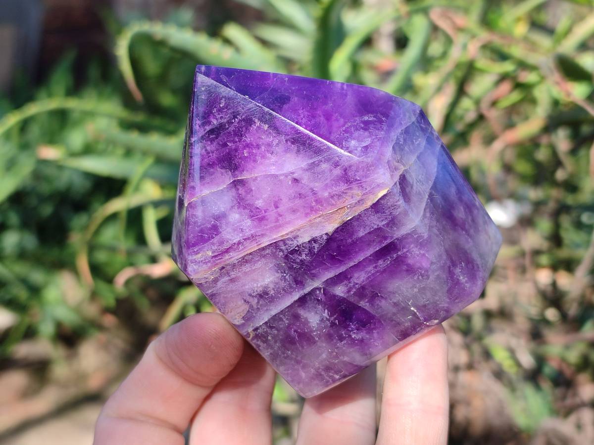 Polished Chevron Amethyst Points x 3 From Zambia - Toprock Gemstones and Minerals 