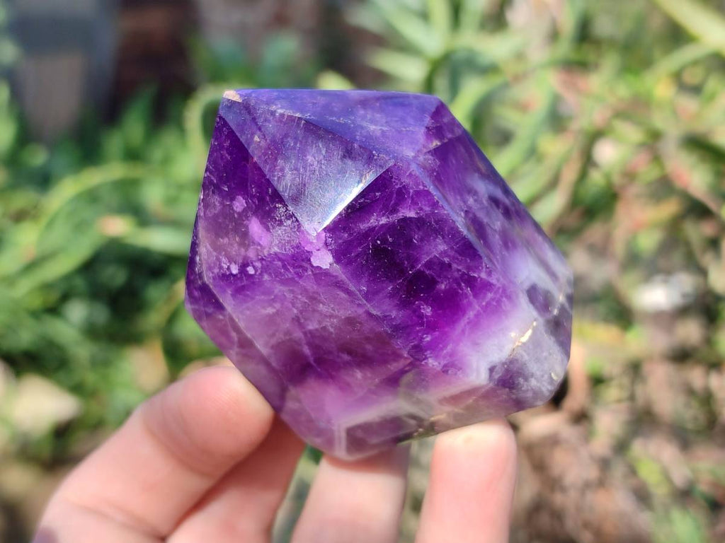 Polished Chevron Amethyst Points x 3 From Zambia - Toprock Gemstones and Minerals 
