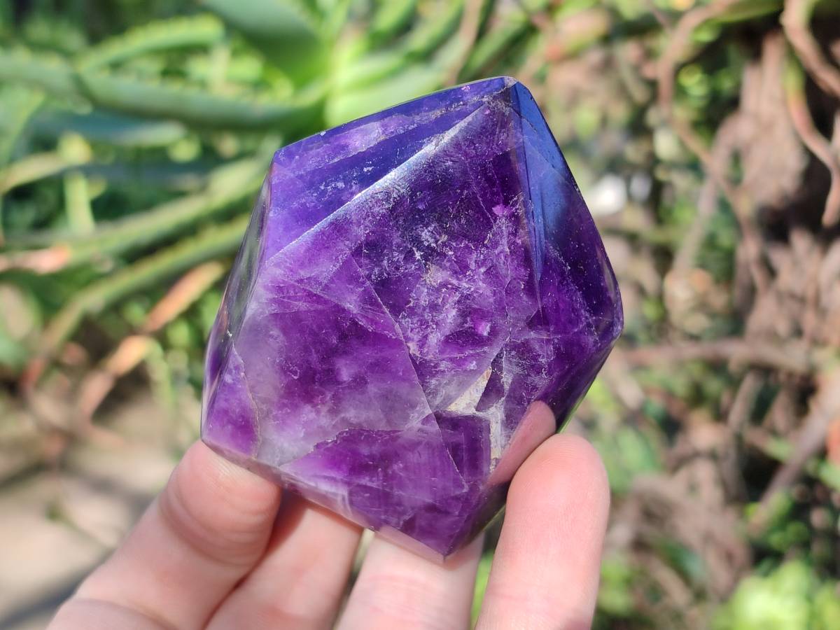 Polished Chevron Amethyst Points x 3 From Zambia - Toprock Gemstones and Minerals 