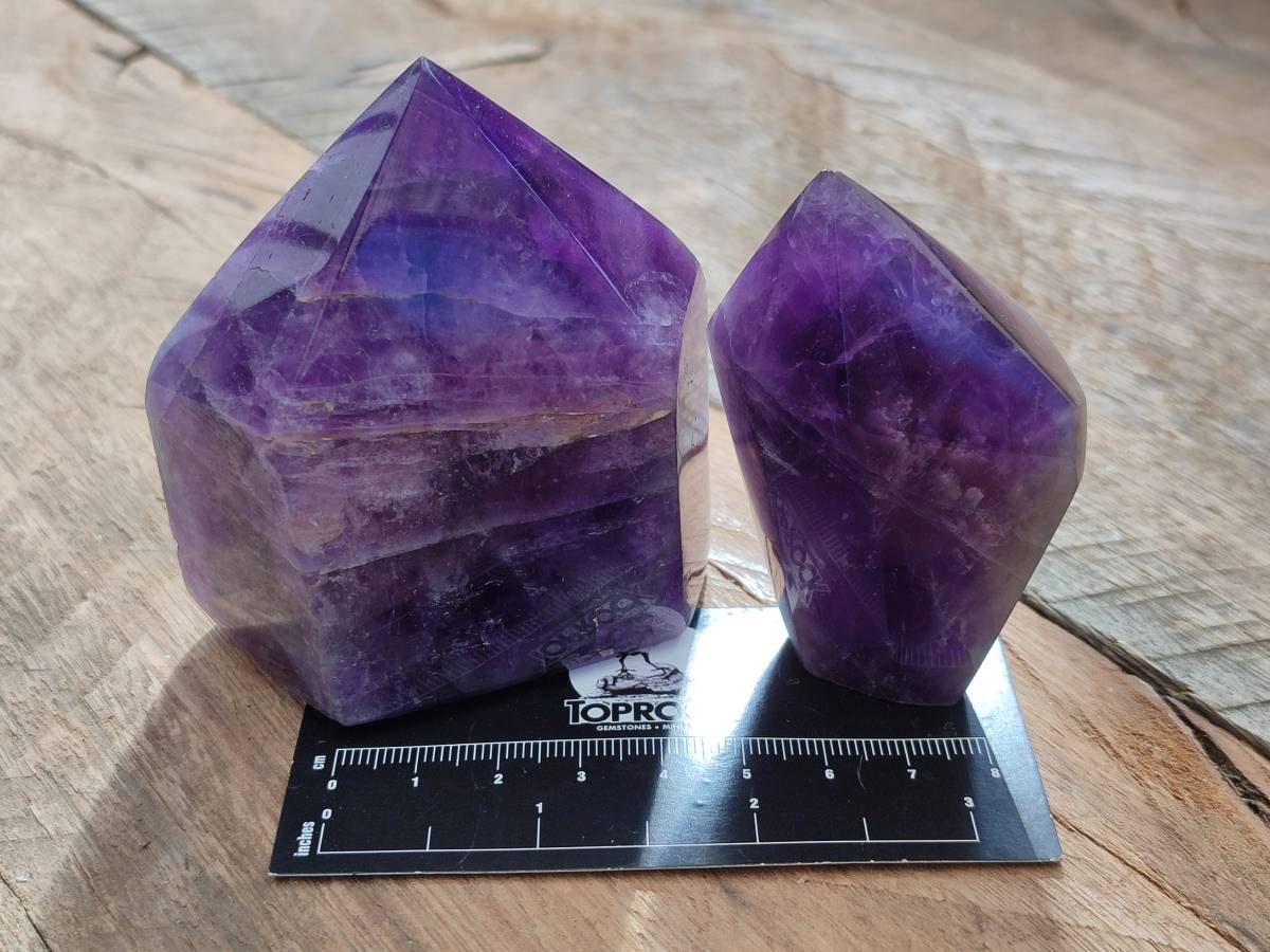 Polished Chevron Amethyst Points x 3 From Zambia - Toprock Gemstones and Minerals 