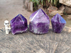 Polished Chevron Amethyst Points x 3 From Zambia - Toprock Gemstones and Minerals 