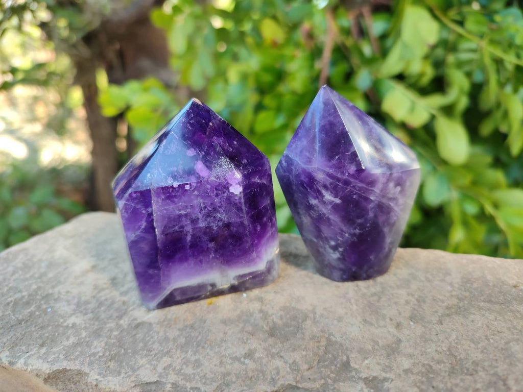 Polished Chevron Amethyst Points x 3 From Zambia - Toprock Gemstones and Minerals 