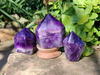 Polished Chevron Amethyst Points x 3 From Zambia