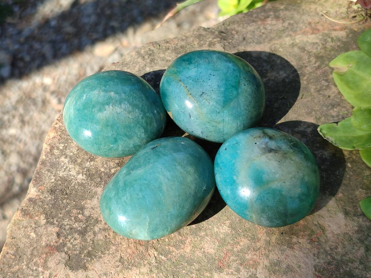 Polished Amazonite Palm Stones x 12 From Madagascar - Toprock Gemstones and Minerals 
