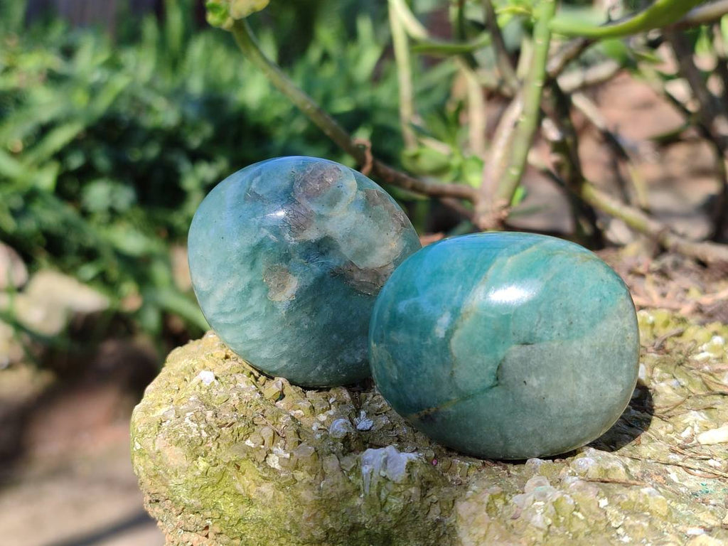 Polished Amazonite Palm Stones x 12 From Madagascar - Toprock Gemstones and Minerals 