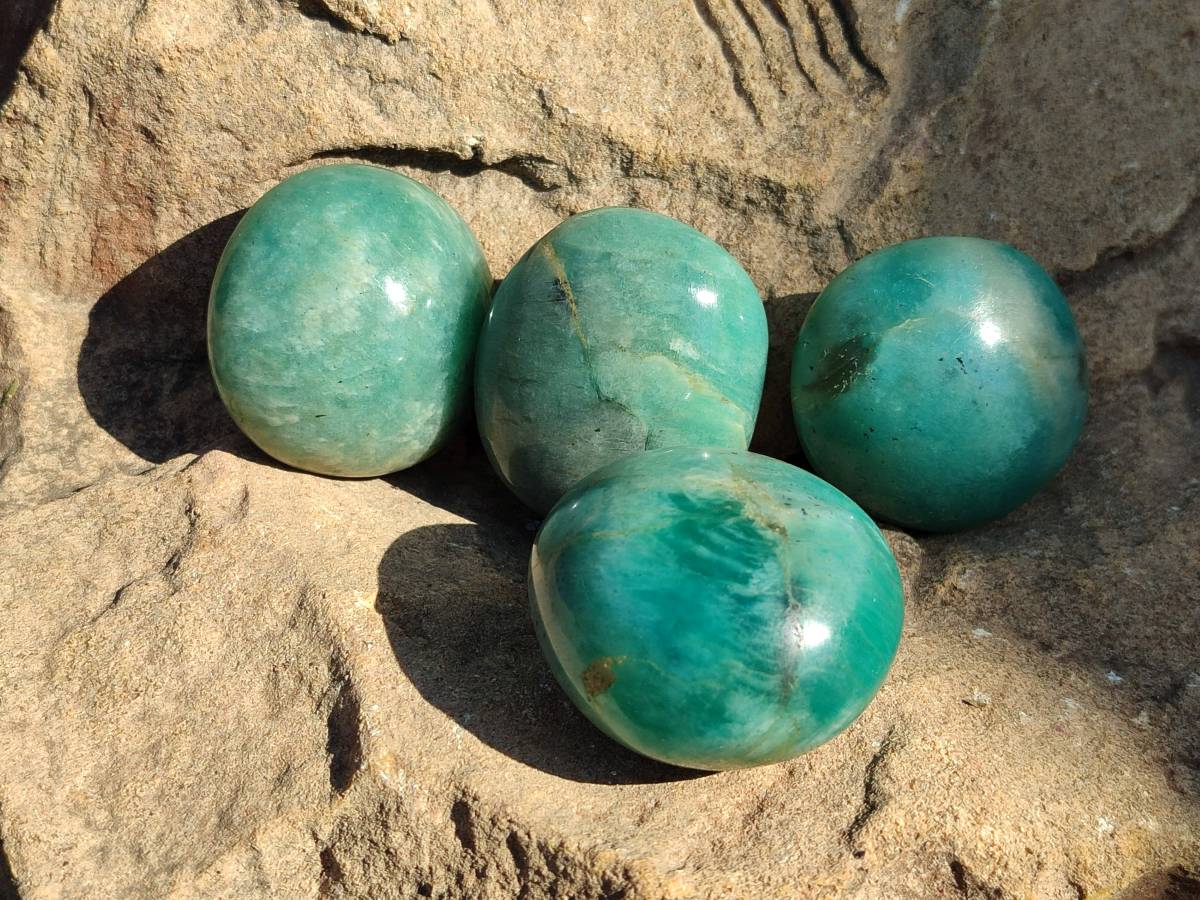 Polished Amazonite Palm Stones x 12 From Madagascar - Toprock Gemstones and Minerals 