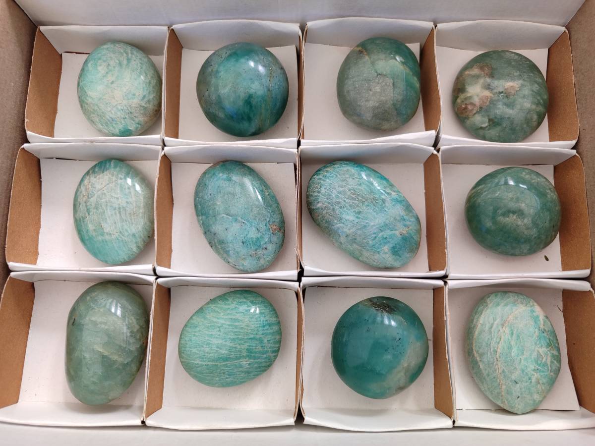 Polished Amazonite Palm Stones x 12 From Madagascar - Toprock Gemstones and Minerals 