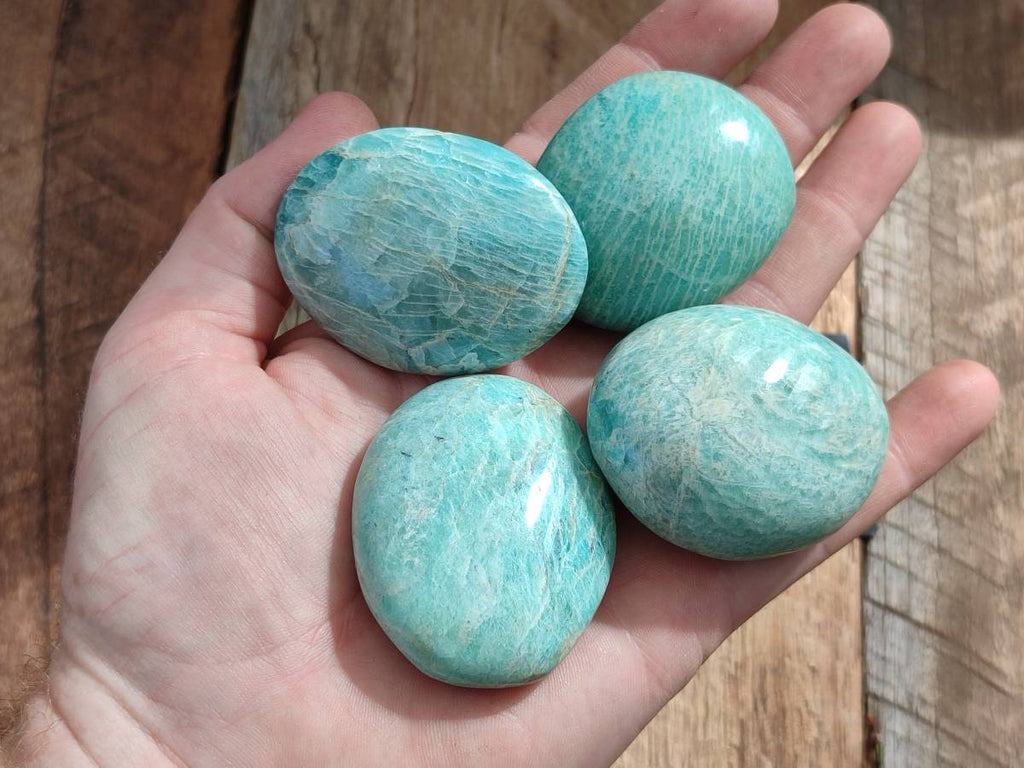 Polished Amazonite Palm Stones x 12 From Madagascar - Toprock Gemstones and Minerals 