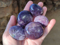 Polished Lepidolite With Pink Rubellite Palm Stones x 24 From Ambatondrazaka, Madagascar - Toprock Gemstones and Minerals 