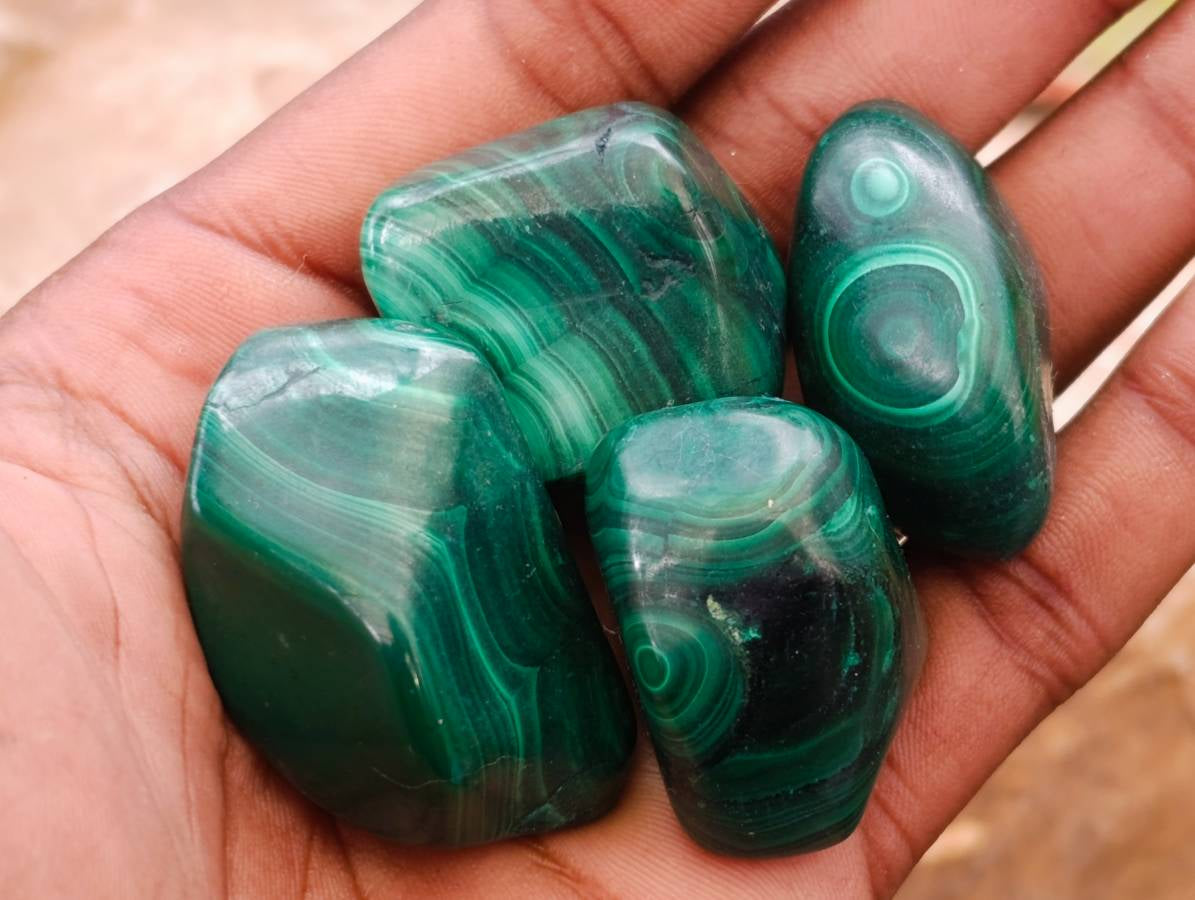 Polished Flower Banded Malachite Free Forms x 35 From Congo - Toprock Gemstones and Minerals 