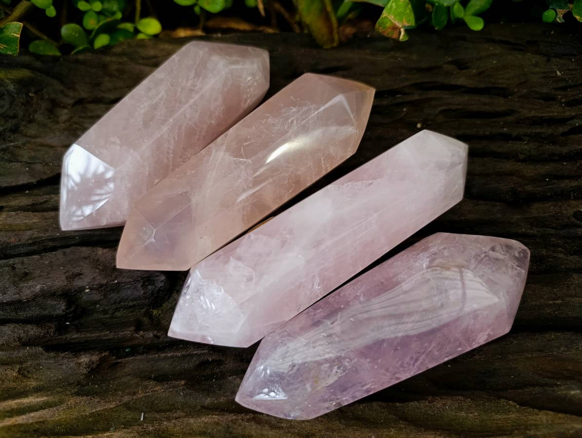 Polished Double Terminated Rose Quartz Points x 4 From Madagascar - Toprock Gemstones and Minerals 