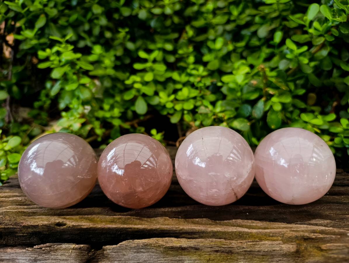 Polished Star Rose Quartz Spheres x 4 From Madagascar - Toprock Gemstones and Minerals 
