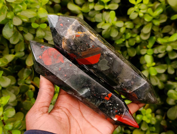 Polished Double Terminated Bloodstone Points x 4 From Swaziland