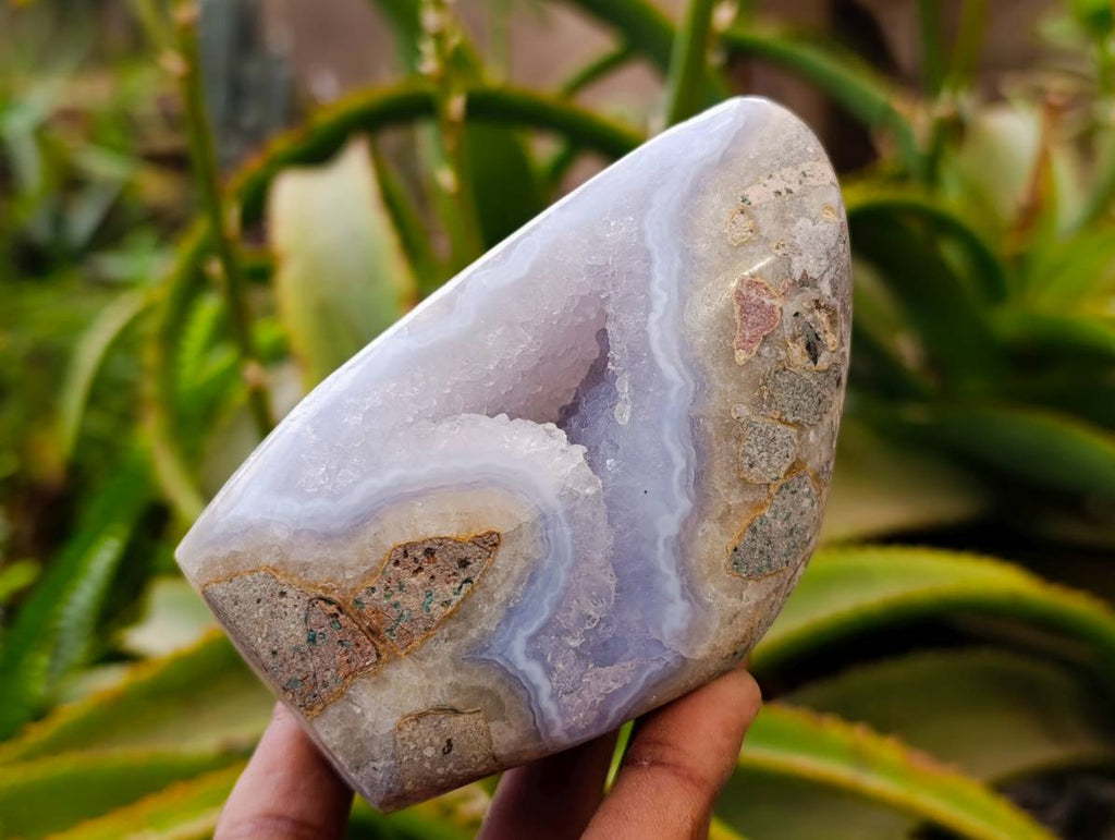Polished Blue Lace Agate Standing Free Forms x 2 From Malawi - Toprock Gemstones and Minerals 