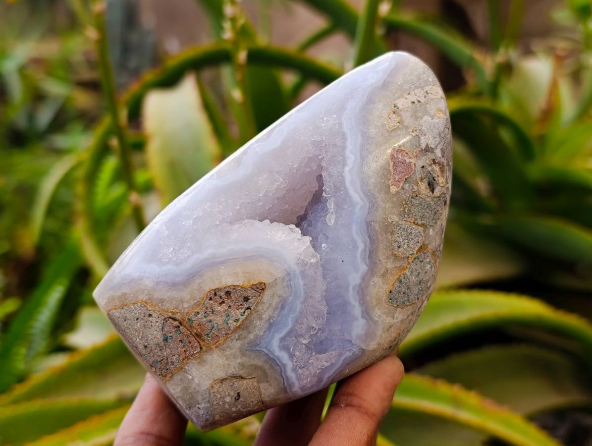 Polished Blue Lace Agate Standing Free Forms x 2 From Malawi - Toprock Gemstones and Minerals 