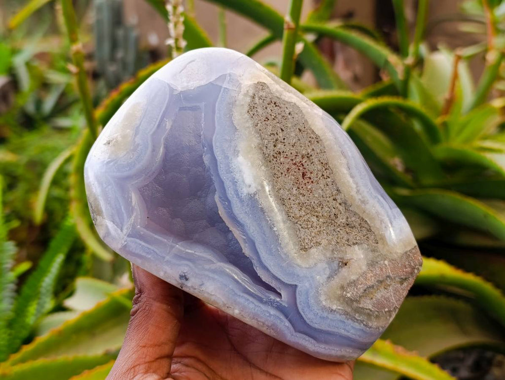 Polished Blue Lace Agate Standing Free Forms x 2 From Malawi - Toprock Gemstones and Minerals 