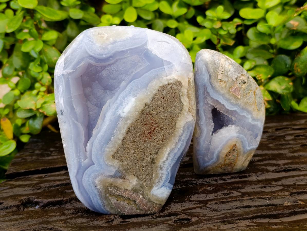 Polished Blue Lace Agate Standing Free Forms x 2 From Malawi - Toprock Gemstones and Minerals 