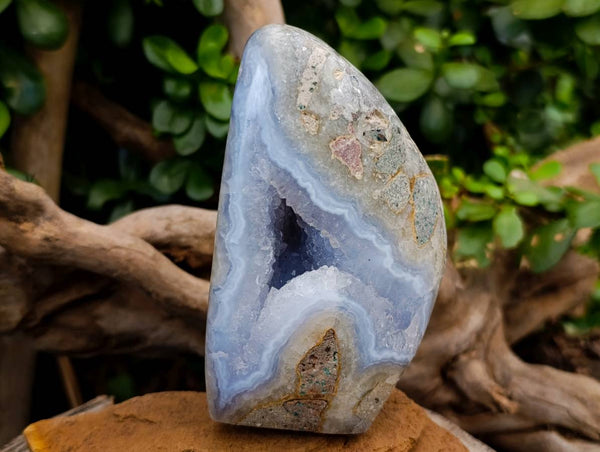 Polished Blue Lace Agate Standing Free Forms x 2 From Malawi