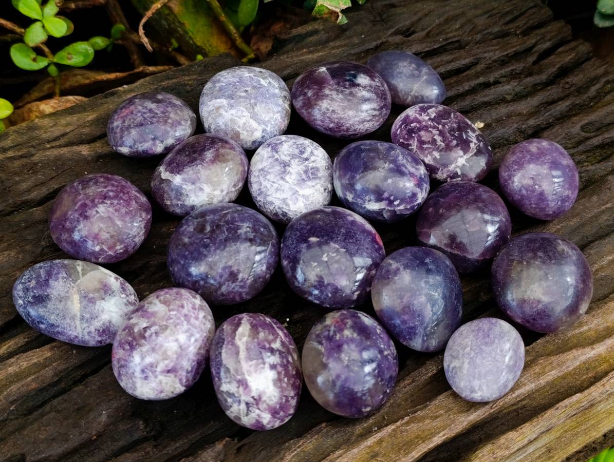 Polished Lepidolite with Pink Rubellite Palm Stones x 20 From Ambatondrazaka, Madagascar - Toprock Gemstones and Minerals 