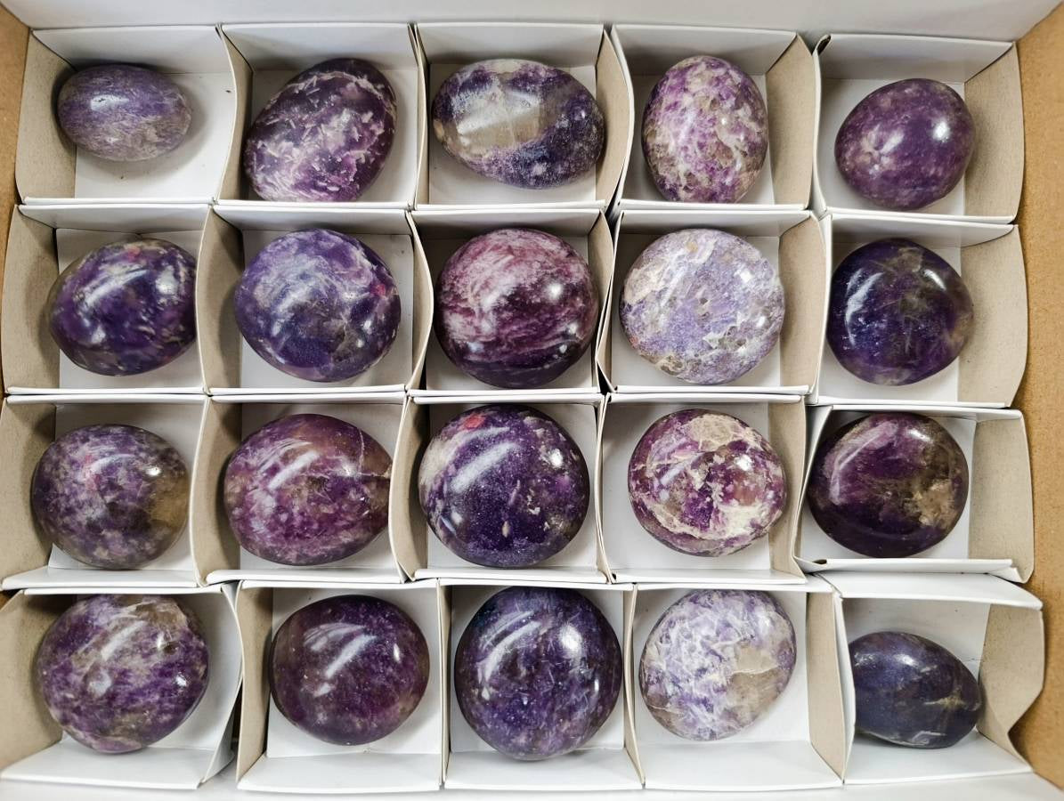 Polished Lepidolite with Pink Rubellite Palm Stones x 20 From Ambatondrazaka, Madagascar - Toprock Gemstones and Minerals 