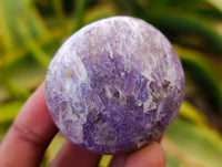 Polished Lepidolite with Pink Rubellite Palm Stones x 20 From Ambatondrazaka, Madagascar