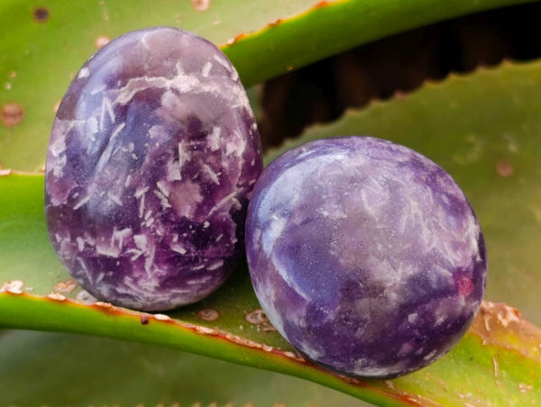 Polished Lepidolite with Pink Rubellite Palm Stones x 20 From Ambatondrazaka, Madagascar
