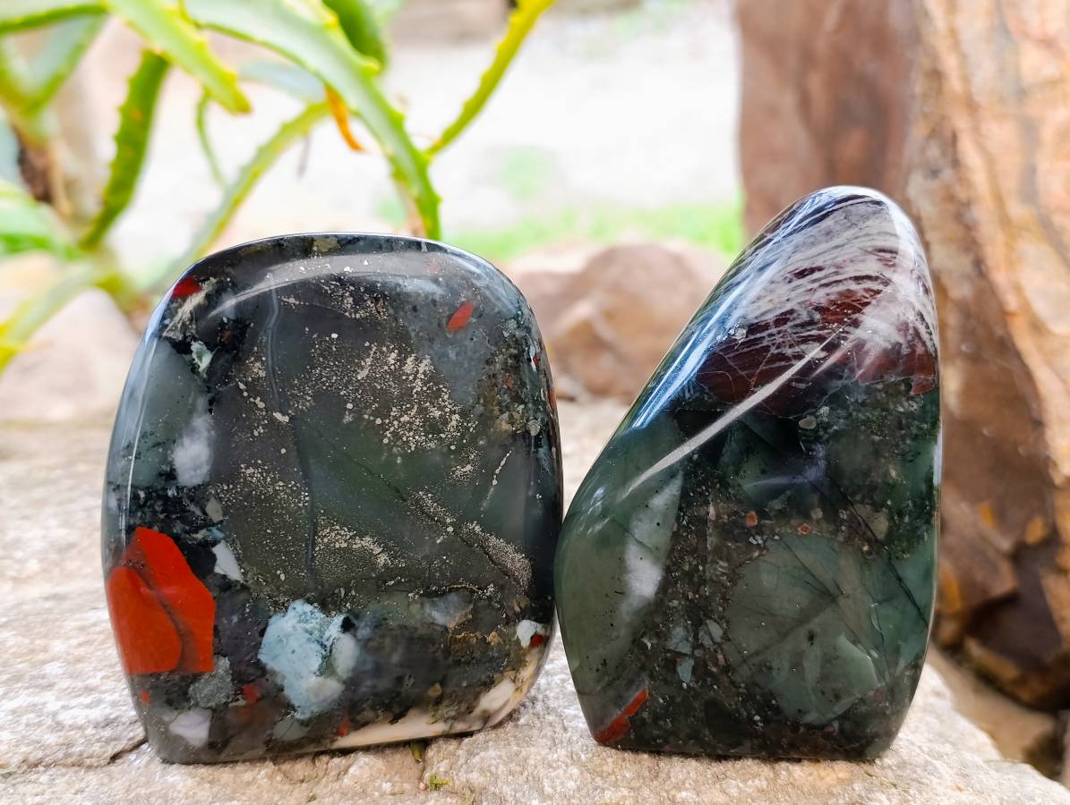 Polished Bloodstone Standing Free Forms x 3 From Swaziland - Toprock Gemstones and Minerals 