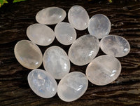 Polished Girasol Pearl Quartz Palm Stones x 12 From Ambatondrazaka, Madagascar